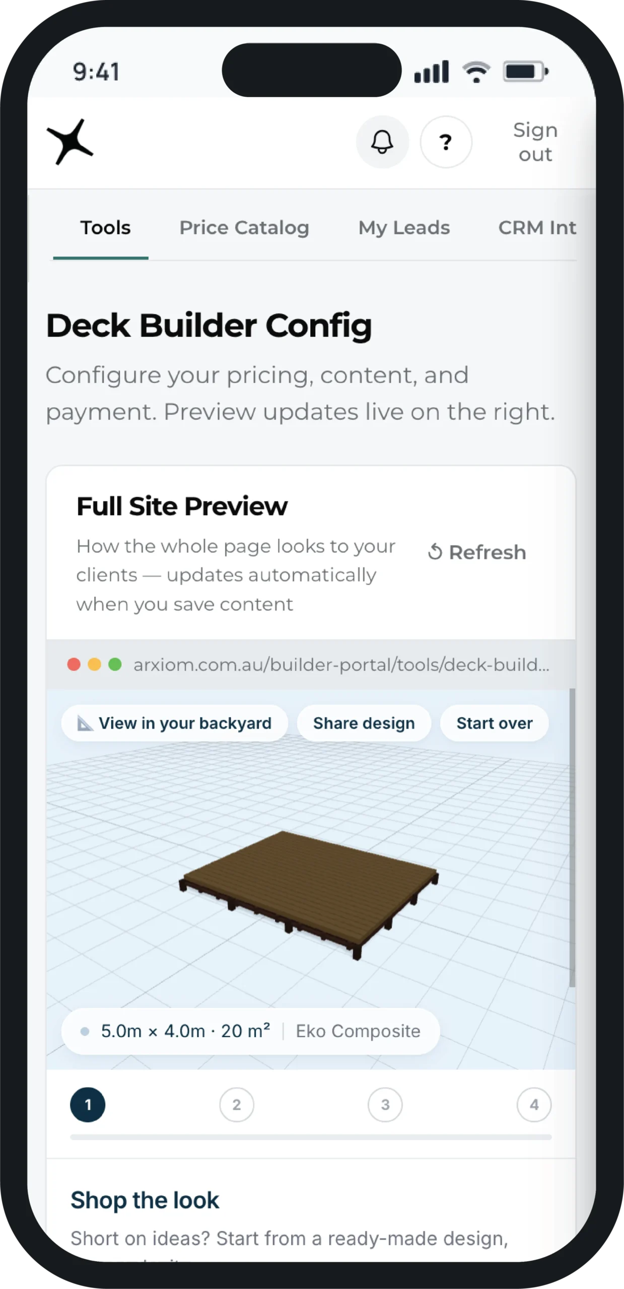 The Deck Builder config screen with a live preview of your page